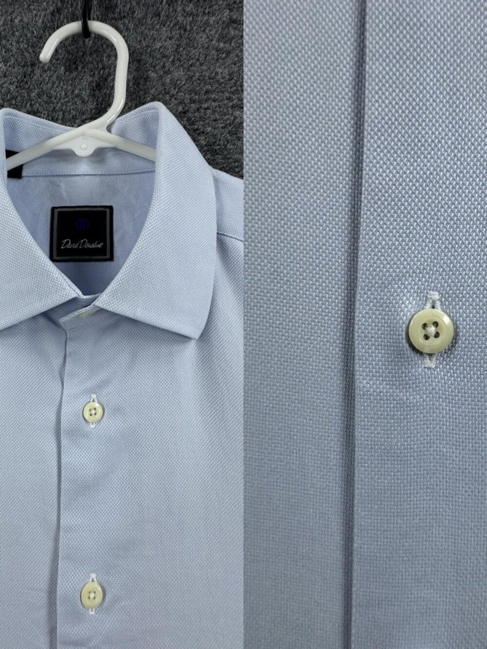David Donahue 16 32/33 Blue Men Cotton Button Up Solid Shirt Long Sleeve Woven